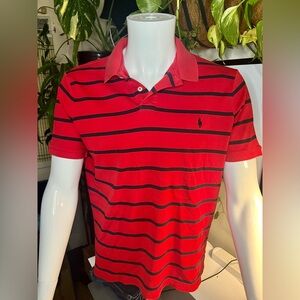 Ralph Lauren Men's Red and Blue Striped Polo Shirt